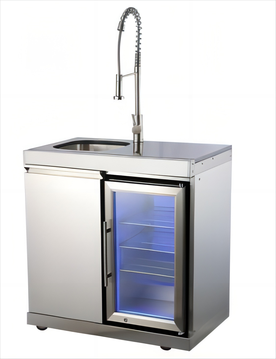 Kühlschrankschrank - 1-türiger Schrank (links) - 1-türiger Kühlschrank (rechts) + Wasserhahn und Spüle