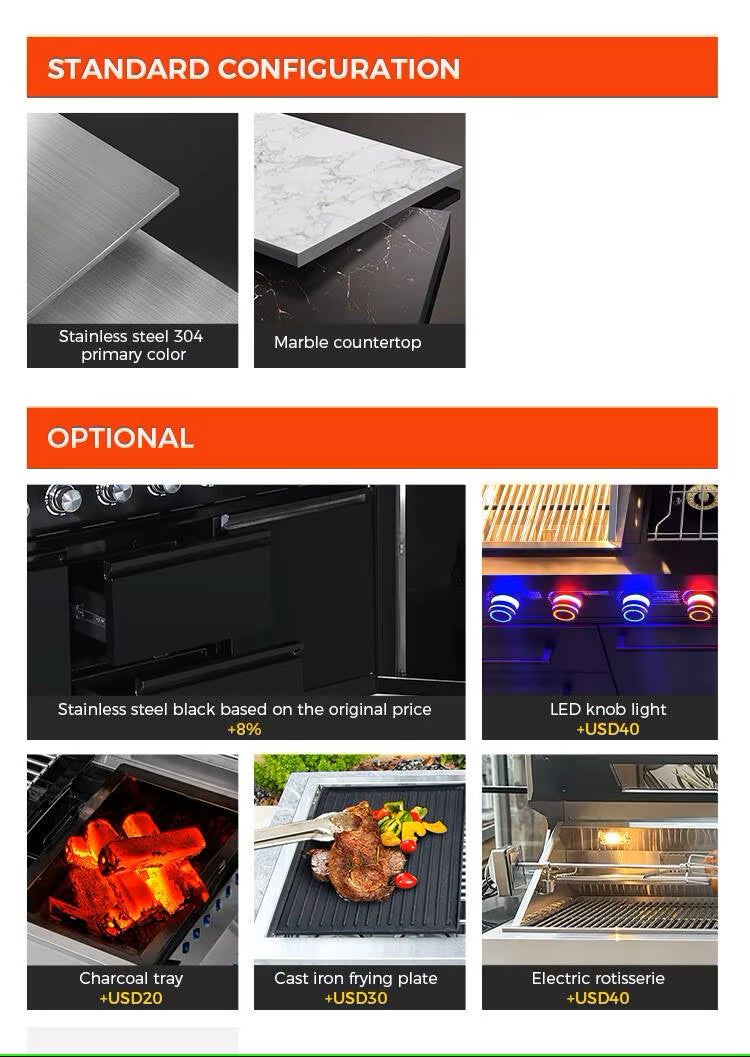 Gas BBQ Grill - Built-in - 4 tube burners