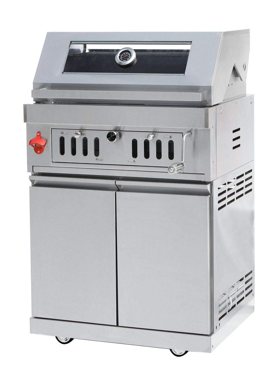Charcoal Grill BBQ - With trolly wheels, cabinets, adjustable charcoal tray.