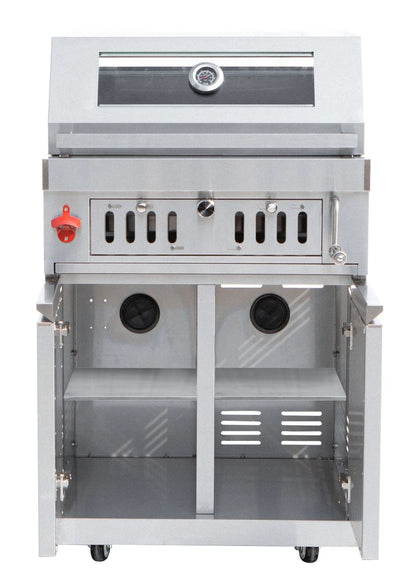 Charcoal Grill BBQ - With trolly wheels, cabinets, adjustable charcoal tray.