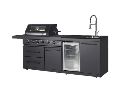 Complete Kitchen - BBQ Gas Grill + Refrigerator cabinet with Sink & Faucet (Black)