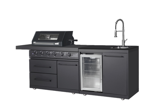 Complete Kitchen - BBQ Gas Grill + Refrigerator cabinet with Sink & Faucet (Black)