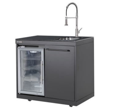 Complete Kitchen - BBQ Gas Grill + Refrigerator cabinet with Sink & Faucet (Black)