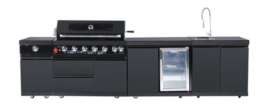 Complete Kitchen - BBQ Gas Grill + Side Grill + Refrigerator cabinet + Sink & Faucet (Black Stainless Steel look)