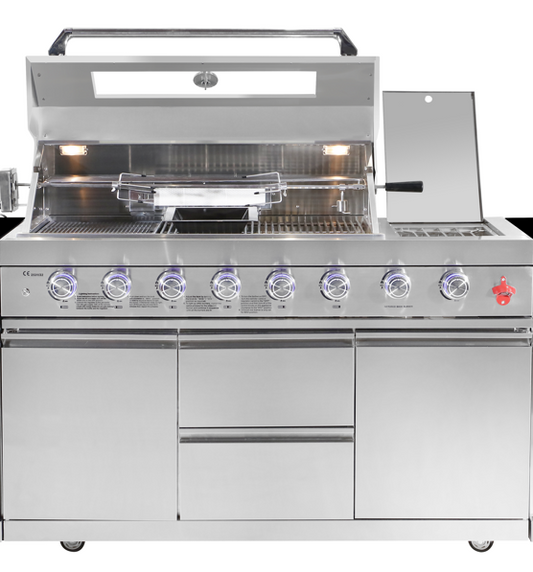 BBQ Grill - 6 Tube Burners + Back burner + Side burner + Cabinet space - Outdoor Kitchen