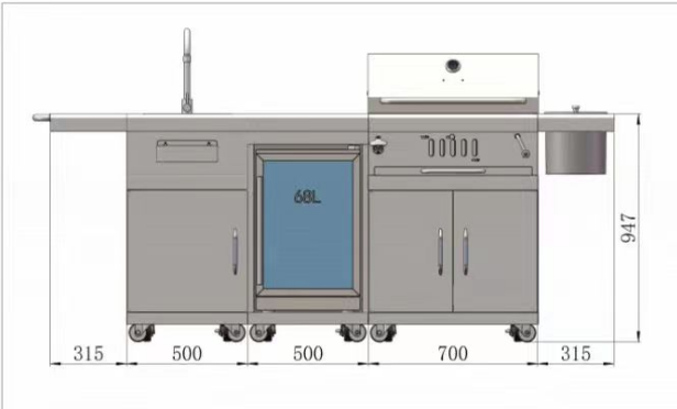 Complete Kitchen - BBQ Charcoal Grill + Refrigerator cabinet + Sink & Faucet (Stainless Steel look)