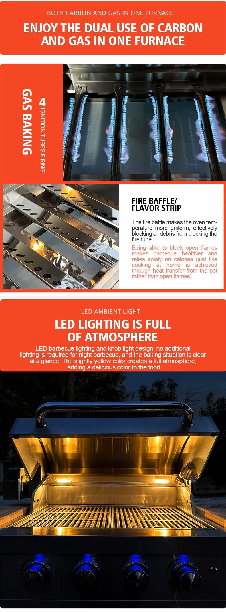 Gas BBQ Grill - Built-in - 4 tube burners